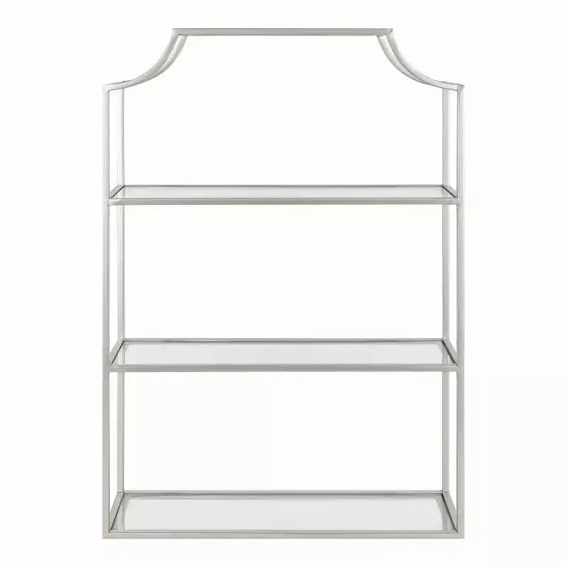 Scaffale da Parete a 4 Ripiani in Vetro con Cornice in Metallo Ondulata, 20" x 30", Argento