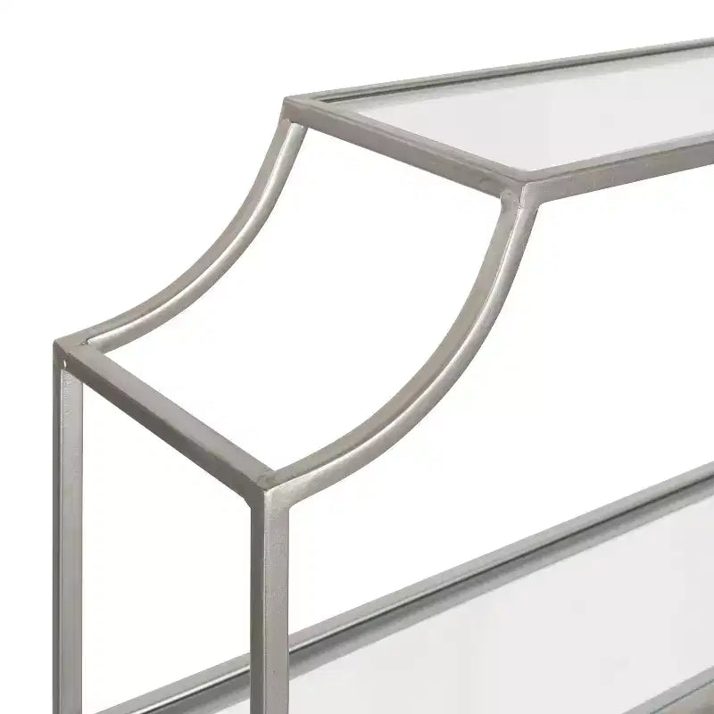 Scaffale da Parete a 4 Ripiani in Vetro con Cornice in Metallo Ondulata, 20" x 30", Argento