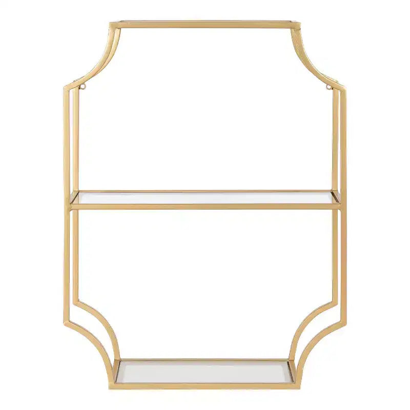 Mensola da parete in metallo a 3 ripiani con ripiani in vetro 18" x 24" – Finitura oro