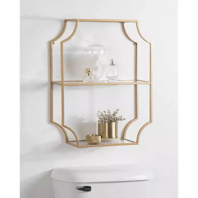 Mensola da parete in metallo a 3 ripiani con ripiani in vetro 18" x 24" – Finitura oro