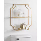 Mensola da parete in metallo a 3 ripiani con ripiani in vetro 18" x 24" – Finitura oro