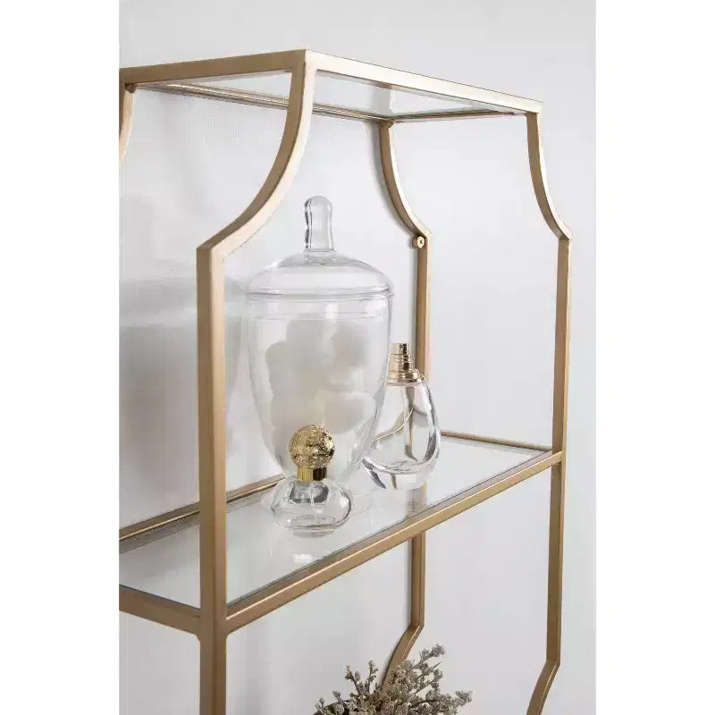 Mensola da parete in metallo a 3 ripiani con ripiani in vetro 18" x 24" – Finitura oro