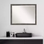 Specchio da Parete Rettangolare Smussato con Cornice in Legno, 30,5" x 24,5"