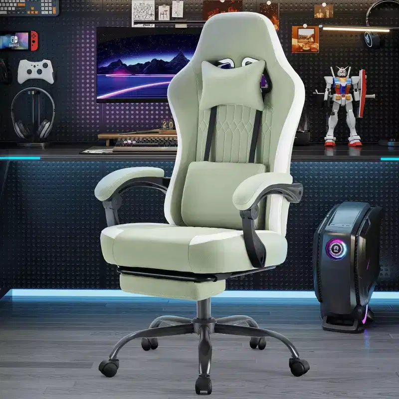 MAYEERTY Computer Gaming Chair with Lumbar Support Adjustable Height 360 Rotating Wheels Armrests and Headrests Included