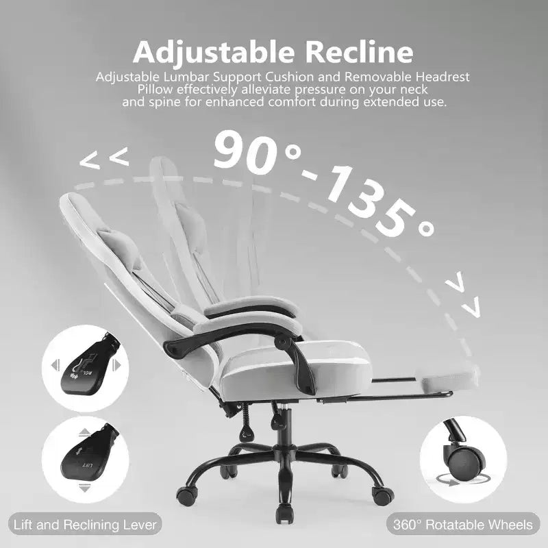 Sedia da gaming ergonomica con supporto lombare, altezza regolabile, ruote a 360°, braccioli e poggiatesta