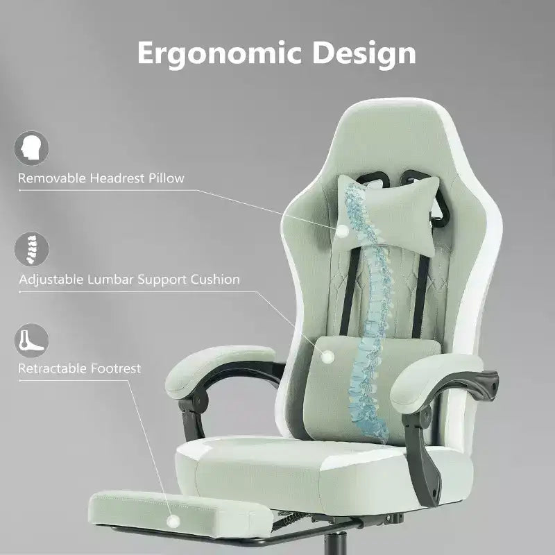 Sedia da gaming ergonomica con supporto lombare, altezza regolabile, ruote a 360°, braccioli e poggiatesta