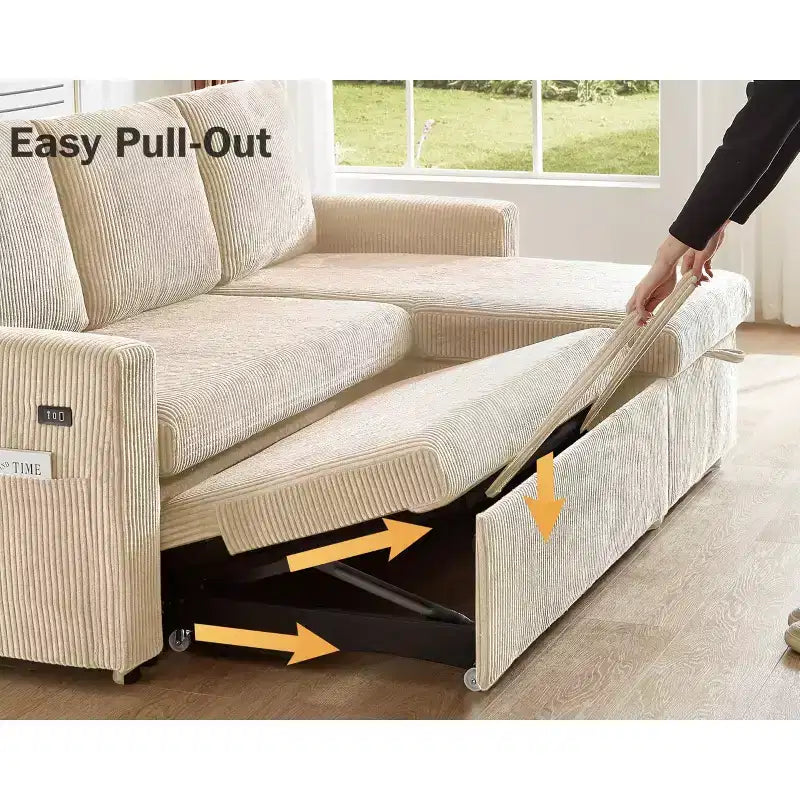 Divano Letto ad Angolo a L da 81" con Letto Estraibile e Chaise Longue Contenitore