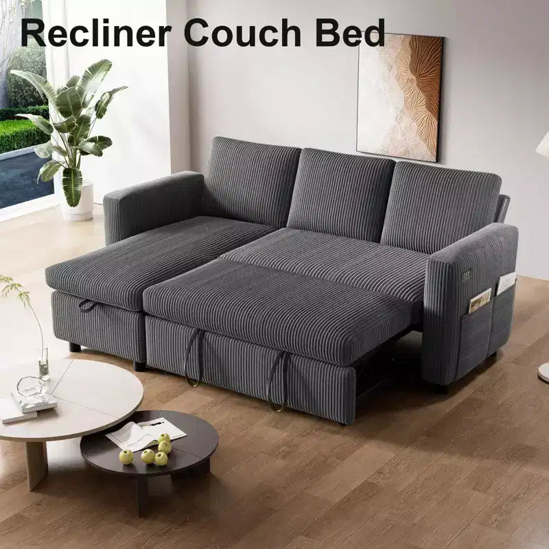 Divano Letto ad Angolo a L da 81" con Letto Estraibile e Chaise Longue Contenitore