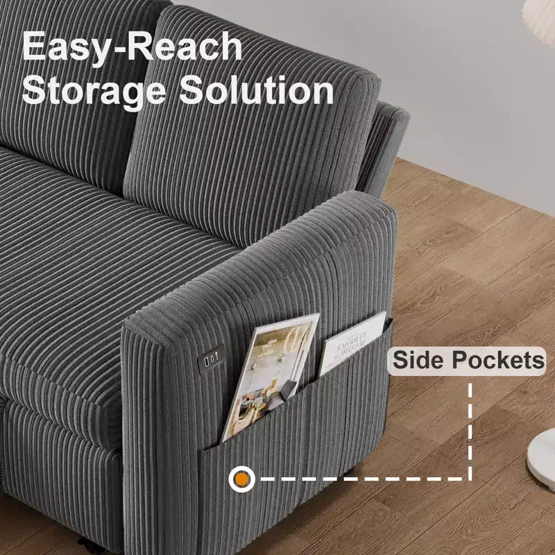 Divano Letto ad Angolo a L da 81" con Letto Estraibile e Chaise Longue Contenitore