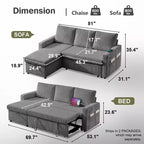 Divano Letto ad Angolo a L da 81" con Letto Estraibile e Chaise Longue Contenitore