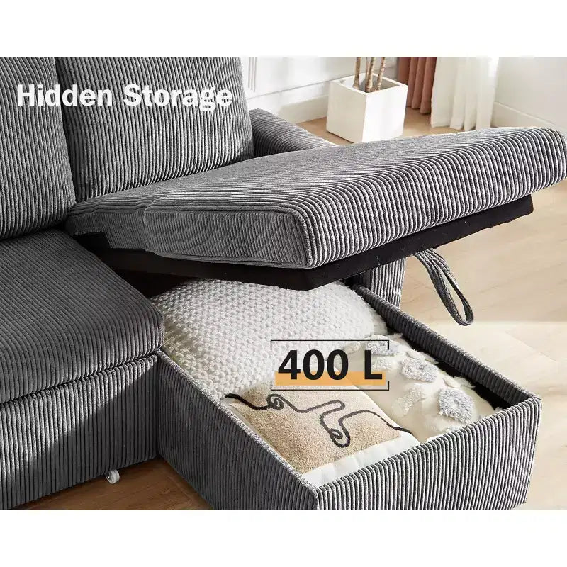 Divano Letto ad Angolo a L da 81" con Letto Estraibile e Chaise Longue Contenitore