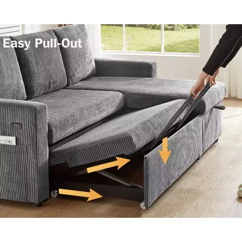 Divano Letto ad Angolo a L da 81" con Letto Estraibile e Chaise Longue Contenitore
