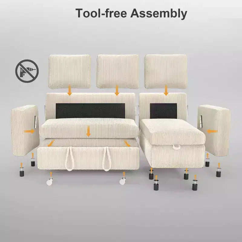 Divano Letto ad Angolo a L da 81" con Letto Estraibile e Chaise Longue Contenitore