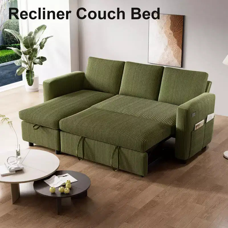 Divano Letto ad Angolo a L da 81" con Letto Estraibile e Chaise Longue Contenitore