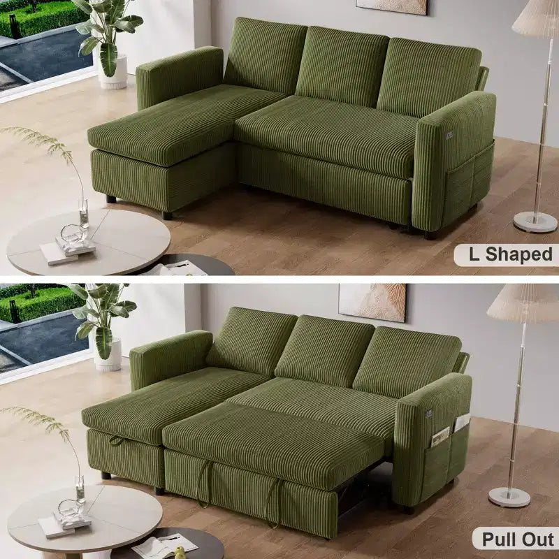 Divano Letto ad Angolo a L da 81" con Letto Estraibile e Chaise Longue Contenitore