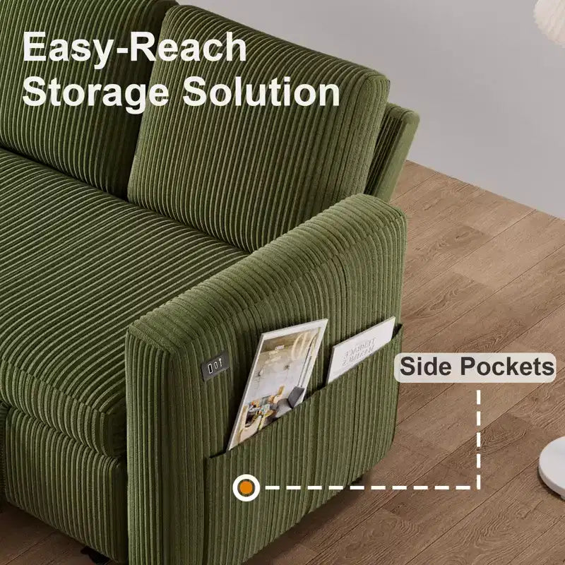 Divano Letto ad Angolo a L da 81" con Letto Estraibile e Chaise Longue Contenitore