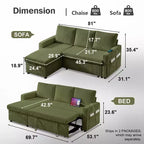 Divano Letto ad Angolo a L da 81" con Letto Estraibile e Chaise Longue Contenitore