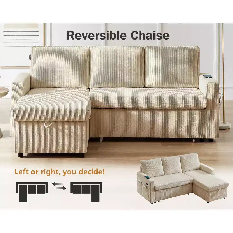 Divano Letto ad Angolo a L da 81" con Letto Estraibile e Chaise Longue Contenitore