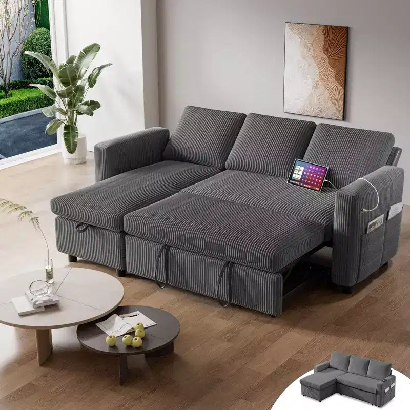 Divano Letto ad Angolo a L da 81" con Letto Estraibile e Chaise Longue Contenitore