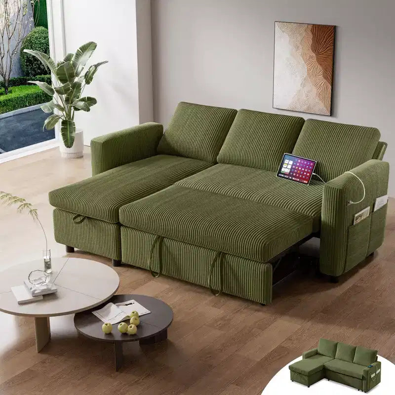 Divano Letto ad Angolo a L da 81" con Letto Estraibile e Chaise Longue Contenitore