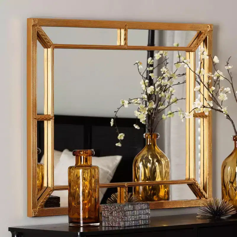 Baxton Studio Iskra Rectangular Mirror with Antique Goldleaf Frame