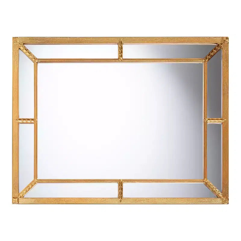 Specchio da Parete Rettangolare con Cornice Anticata in Foglia Oro