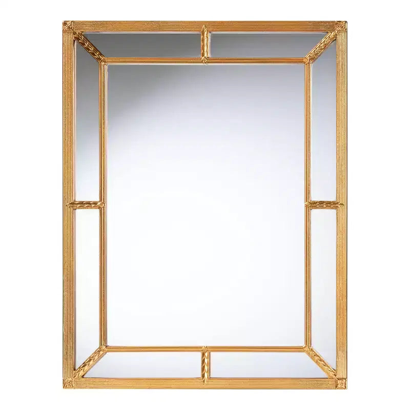 Specchio da Parete Rettangolare con Cornice Anticata in Foglia Oro
