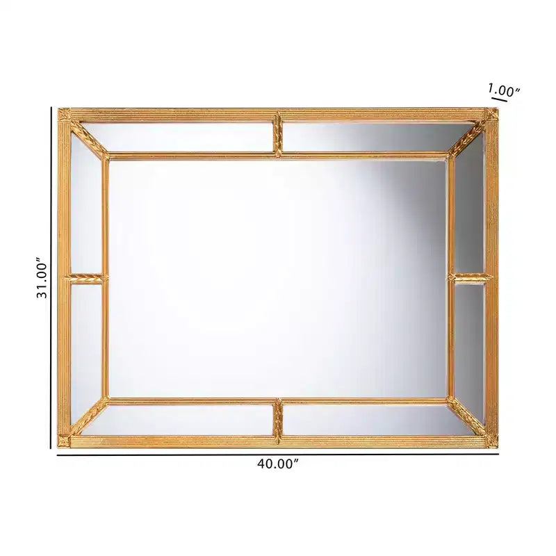 Specchio da Parete Rettangolare con Cornice Anticata in Foglia Oro