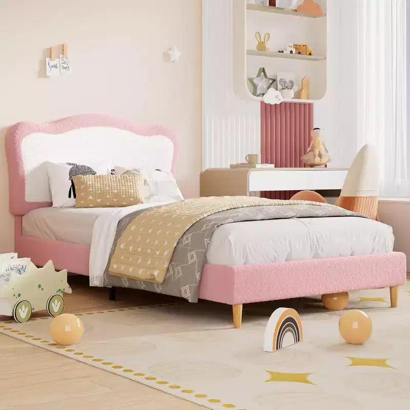Struttura letto singolo imbottita per bambini con testiera a conchiglia