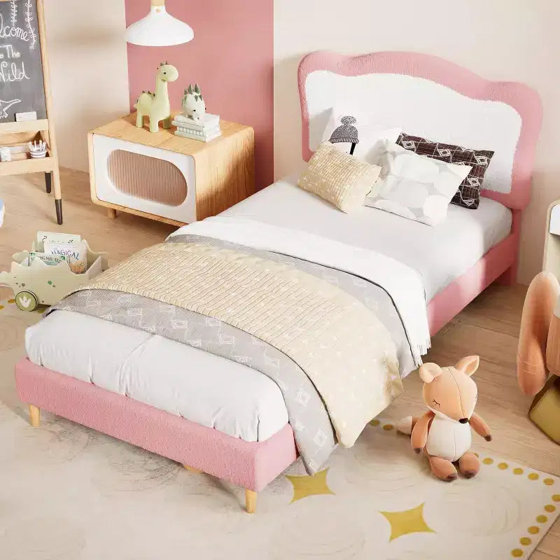 Struttura letto singolo imbottita per bambini con testiera a conchiglia