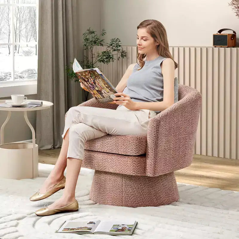 Poltrona girevole a 360° con rivestimento in ciniglia