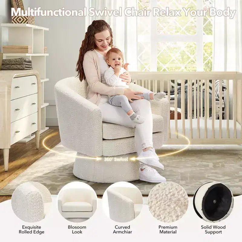 Poltrona girevole a 360° con rivestimento in ciniglia