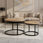 Coffee Table Brown and black Solid rough mango wood and iron