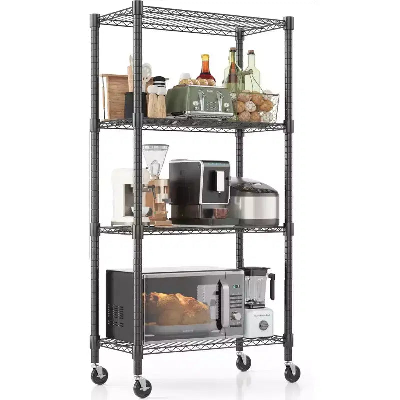 HOMDOX 30W x 14D x 72H Wire Shelving Unit 1200LBS Capacity, 4-Tier Metal Storage Shelves with Wheels, Heavy Duty Adjustable Rack, Black