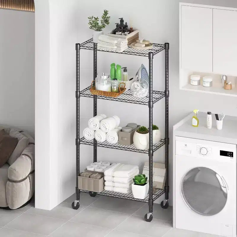 Scaffale metallico a 4 ripiani con ruote – Capacità 544 kg, 76 larghezza x 35 profondità x 183 altezza
