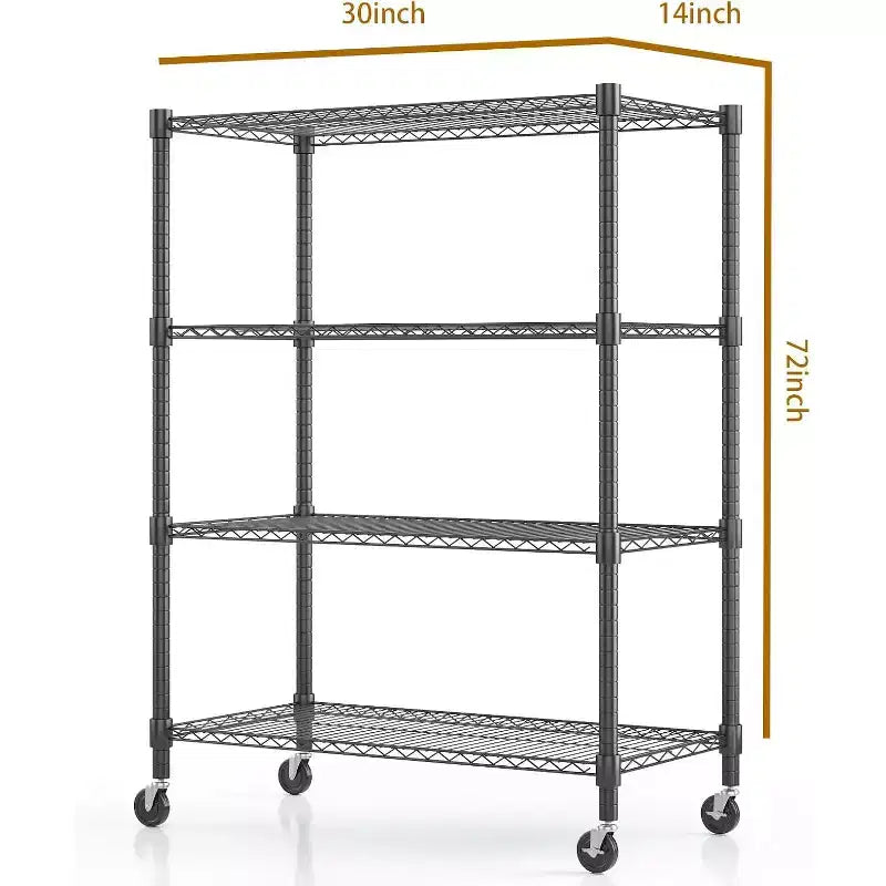 Scaffale metallico a 4 ripiani con ruote – Capacità 544 kg, 76 larghezza x 35 profondità x 183 altezza