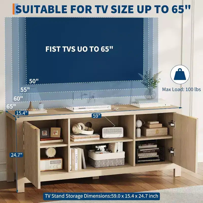 Mobile TV moderno di metà secolo con design a coste e contenitore