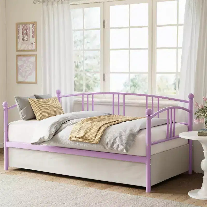 Letto da giorno matrimoniale in metallo con letto estraibile a rotelle