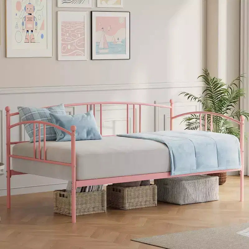 Letto da giorno matrimoniale in metallo con letto estraibile a rotelle