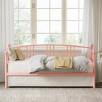 Daybed with Trundle, Modern Compact DesignTwin Metal Bed Frame, Pull-Out Trundle with Six Wheels, Steel Slatted Support, for Small Rooms