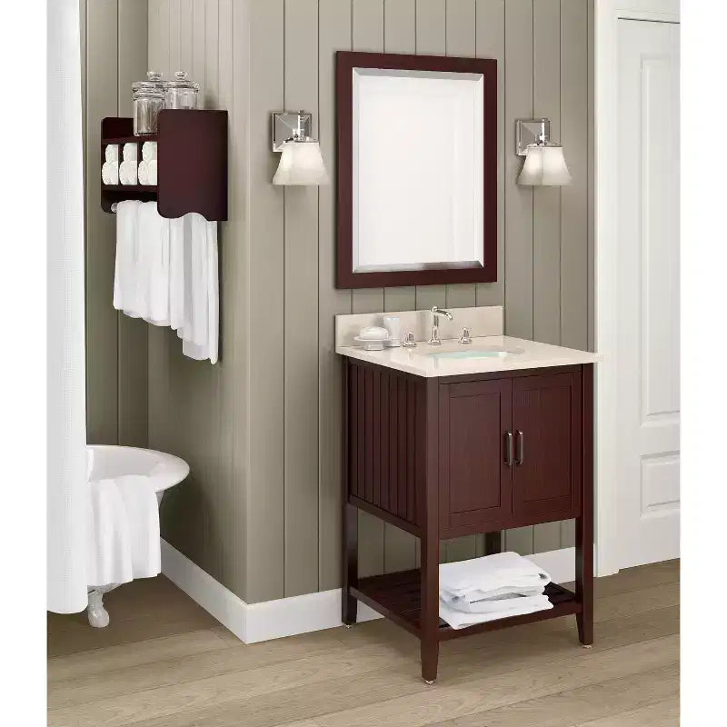 Specchio da bagno con cornice in legno e bordo smussato, 24x30 pollici