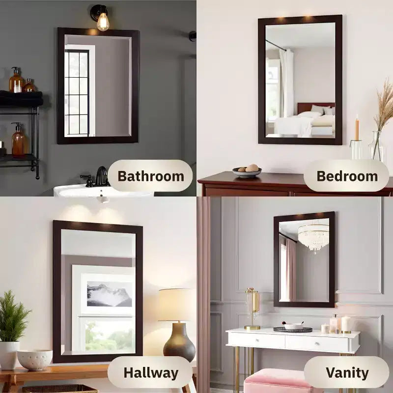 Specchio da bagno con cornice in legno e bordo smussato, 24x30 pollici