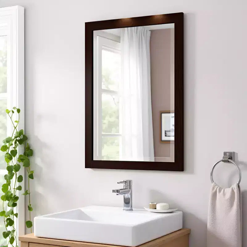 Specchio da bagno con cornice in legno e bordo smussato, 24x30 pollici