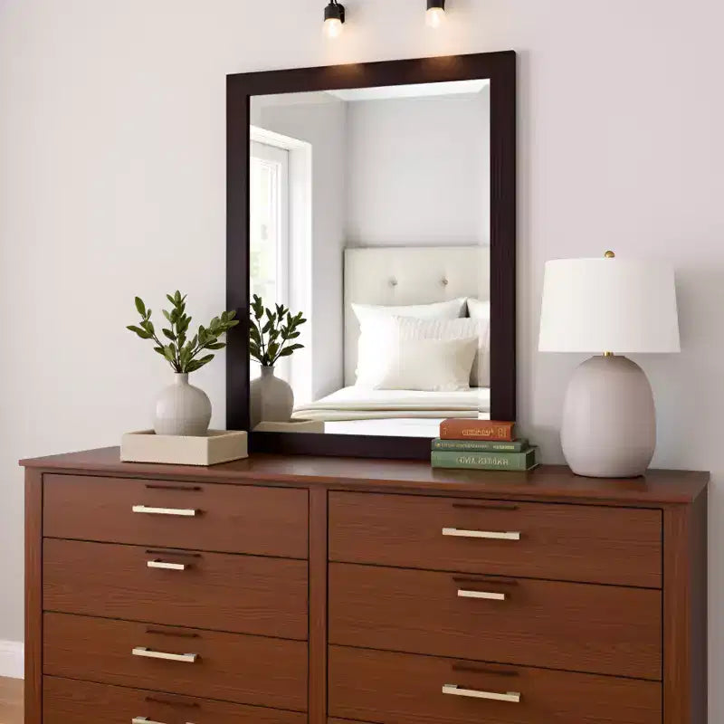 Specchio da bagno con cornice in legno e bordo smussato, 24x30 pollici