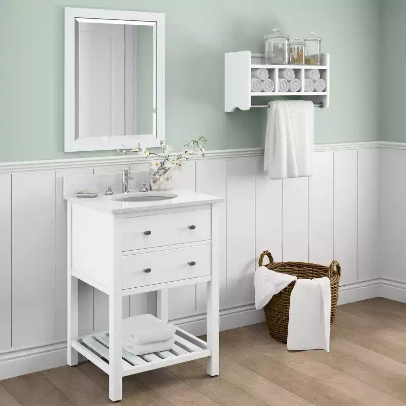 Specchio da bagno con cornice in legno e bordo smussato, 24x30 pollici