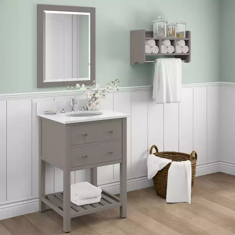 Specchio da bagno con cornice in legno e bordo smussato, 24x30 pollici