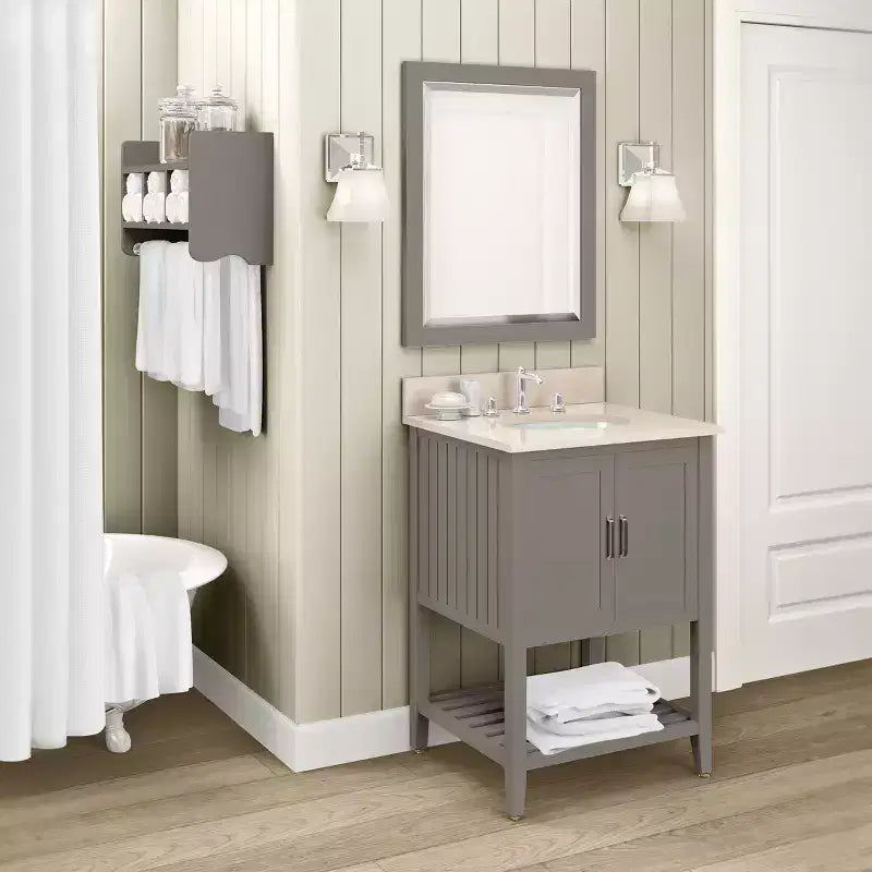 Specchio da bagno con cornice in legno e bordo smussato, 24x30 pollici