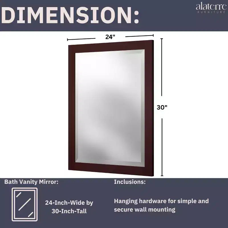 Specchio da bagno con cornice in legno e bordo smussato, 24x30 pollici