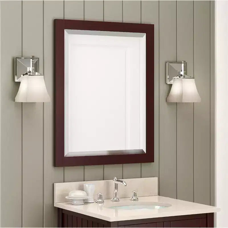 Specchio da bagno con cornice in legno e bordo smussato, 24x30 pollici