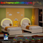Struttura letto singola a LED con cassetto portaoggetti e testiera a forma di arcobaleno